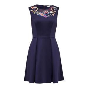 Ted Baker size 2 (US 6) embroidered Folk Foliage Neoprene navy cocktail Dress